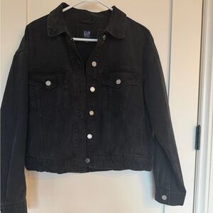 GAP Black Denim Trucker Jacket with Silver Buttons